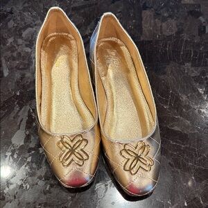 Lilly Pulitzer Metallic Gold Quilted Ballet Flats with Floral Accent